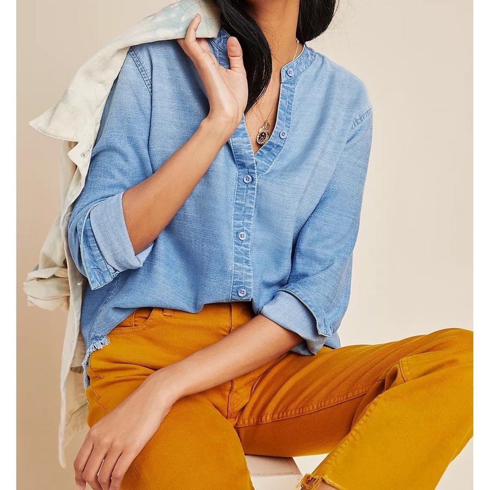 Cloth & Stone Anthropologie Caffrey Buttondown Denim Blouse Size XS